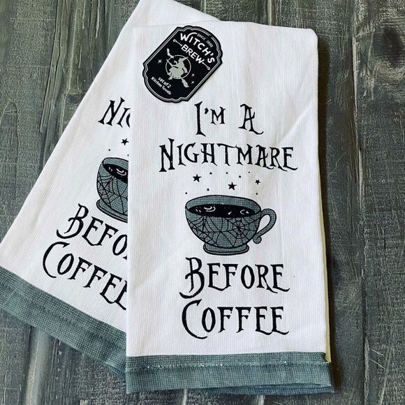 Nightmare Before Coffee Halloween Kitchen Dish Towels - Picture 1 of 2